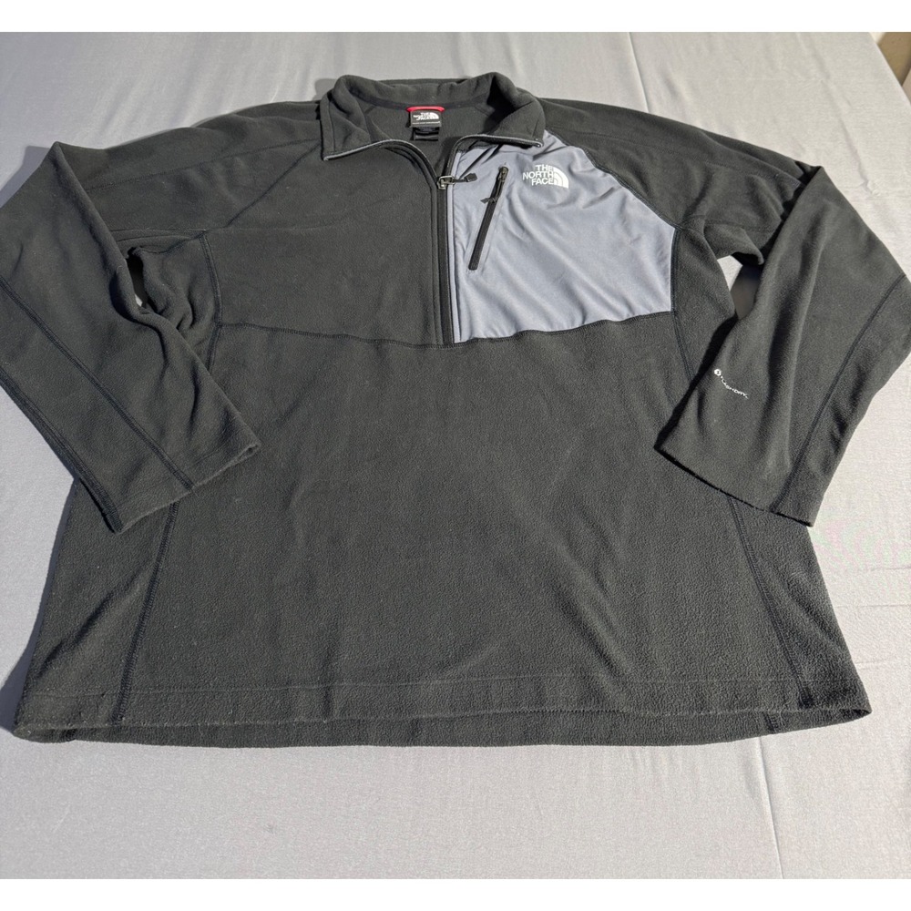 The North Face Mens Fleece 1/4 Zip Pullover Jacket Black Gray FlashDry XL